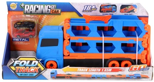 Pop-up auto transporter met 2 metal auto's