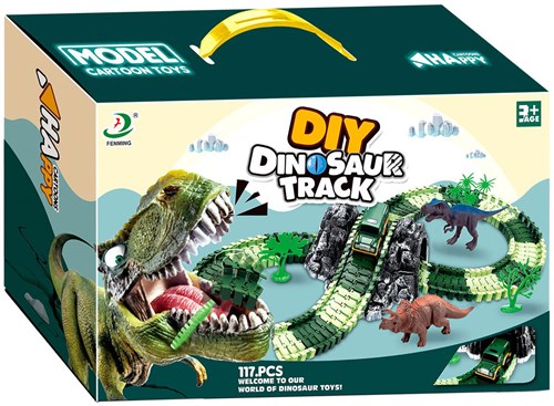 Dino Rennbahn Spielzeug mit selbstfahrendem Auto und Dinosauriern