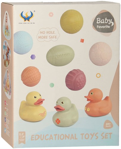 Badespielzeug sensorische Badebälle und Badeenten Pastell für Babys