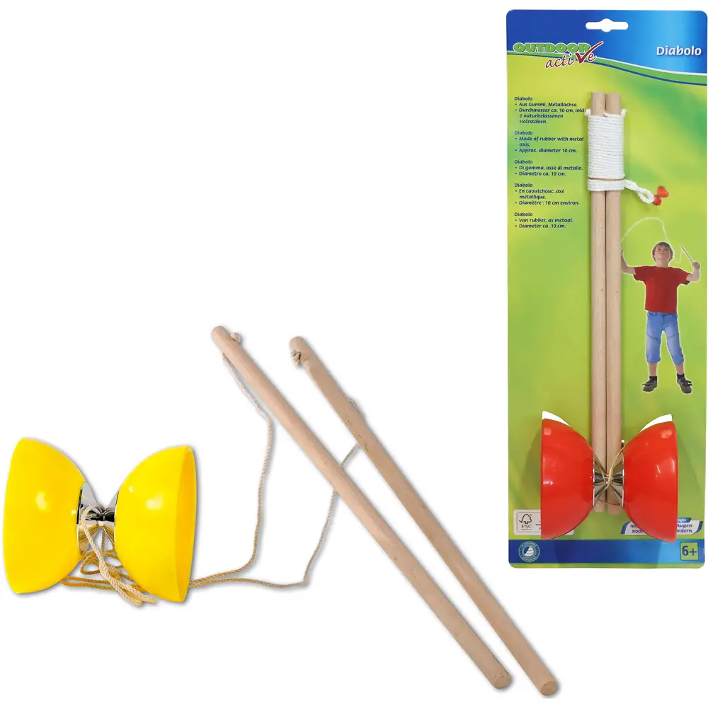 Vedes Diabolo Spielzeug 10cm Kunststoff gelb rot für draußen