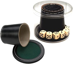 HOT Games Würfelbecher Schwarz Leder+Deckel+St. 9x8cm