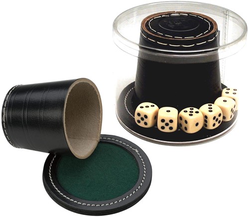 HOT Games Würfelbecher Schwarz Leder+Deckel+St. 9x8cm
