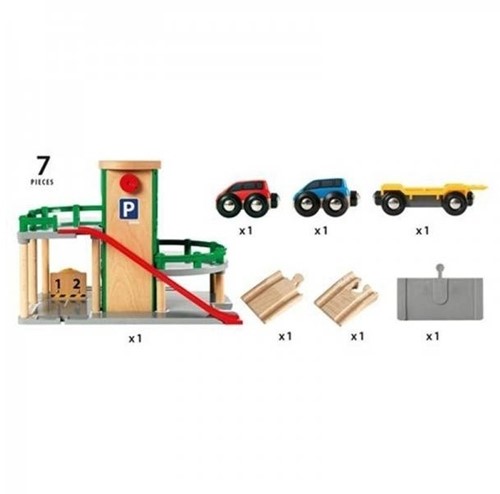 Brio Parkhaus Spielzeug - Holzgarage mit Autos und Eisenbahn-3