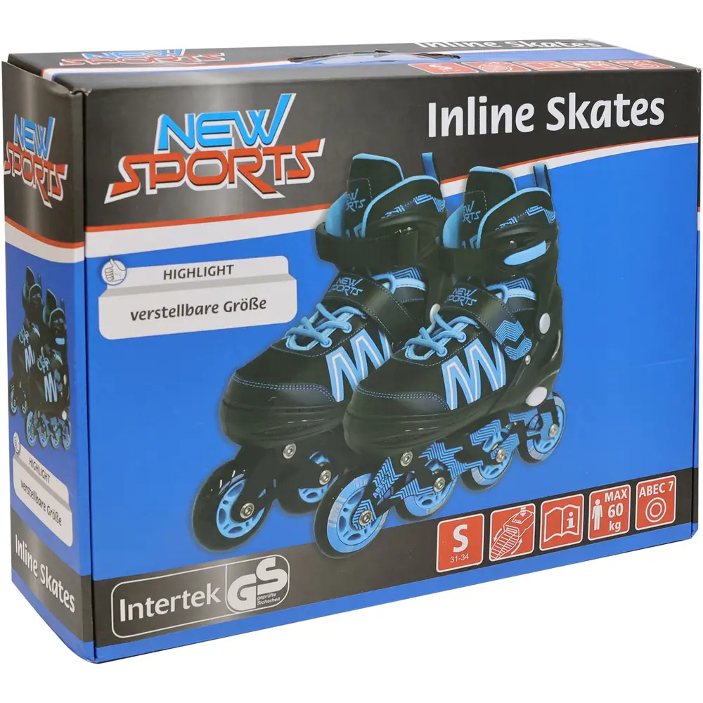 New Sports Inline Skates schwarz blau verstellbar ABEC 7 Kindergröße