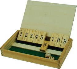 HOT Games Shut the Box Mini Holz Reisespiel 13x8 cm mit Deckel