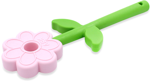 Ark Therapeutics Kau-Spielzeug Flower Wand hellrosa sensorisches Spielzeug Tweekleurige kauwstaaf met bloemvorm, geschikt voor kauwen met kiezen én voortanden.