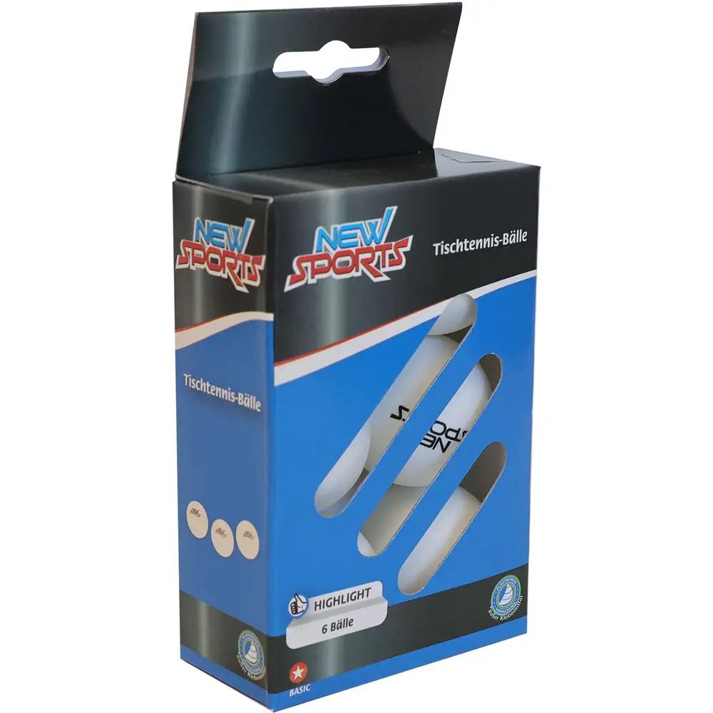 New Sports Tischtennisbälle weiß 6 Stück für Tischtennisspaß