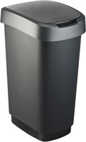 Rotho Abfalleimer 50L schwarz-silber - nachhaltiger Mülleimer mit Schwingdeckel