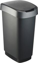 Rotho Abfalleimer 50L schwarz-silber - nachhaltiger Mülleimer mit Schwingdeckel