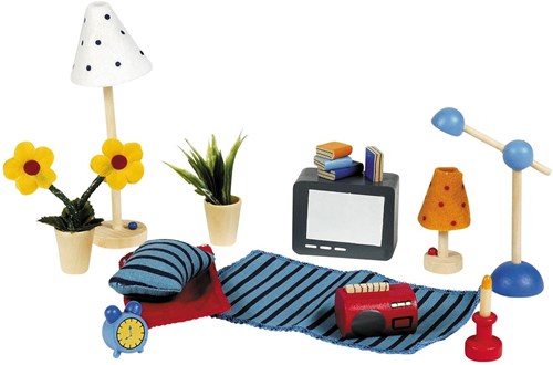 Goki Holz Puppenhaus Wohnzimmer Zubehör 17-teilig Set-2