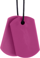 Ark Therapeutics Kaufschmuck Spielzeug Chew Tags magenta Kunststoff Dunne, discrete kauwketting met twee hangers in dog-tag-stijl, voor kinderen en volwassenen.