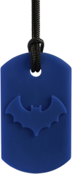 Ark Therapeutics Kaufschmuck Kette Bat Bite dunkelblau sensorisches Spielzeug Kauwketting met vleermuismotief voor stevige kauwers die sensorische steun zoeken.