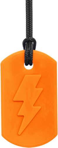 Ark Therapeutics Kaukette Spielzeug Bolt Bite Lightning Orange XXT Kauwketting met bliksemschichtmotief, geschikt om met de voortanden op te kauwen.