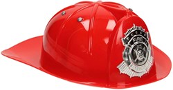 Feuerwehrhelm Spielzeug rot mit Emblem für Kinder