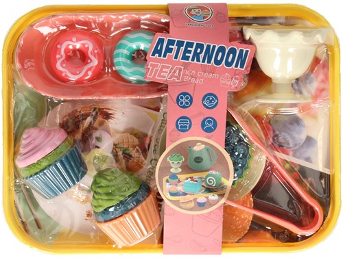 Spielzeug Serviertablett Kuchen Set - Kunststoff Spielessen 14-teilig
