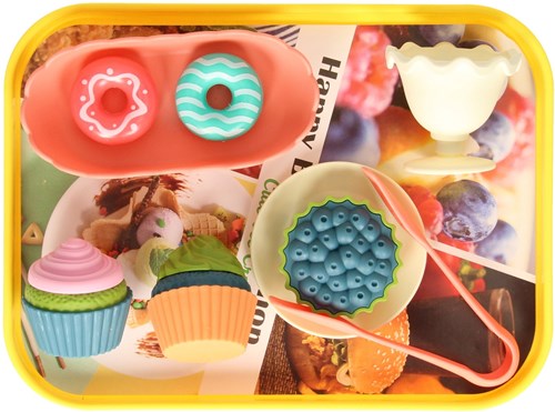 Spielzeug Serviertablett Kuchen Set - Kunststoff Spielessen 14-teilig-2