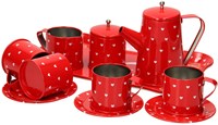 Teeservice Spielzeug Zinn rot Herzchen Tablett Kindertee-2