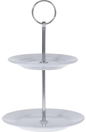 Excellent Houseware Etagere Porzellan 2-stöckig weiß rund Servierplatte
