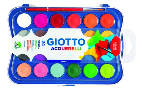 Giotto Malkasten Wasserfarben 24 Farben 30mm mit Pinsel für Kinder