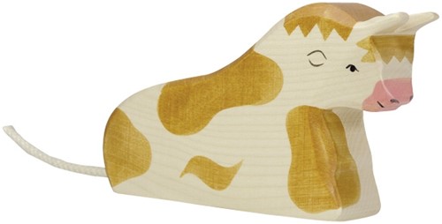 Holztiger Holz Stier braun liegend - Spielfigur Bauernhof