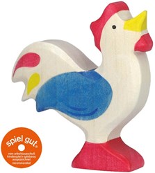 Holztiger Holz Hahn blau - Bauernhof Spielfigur FSC Holz