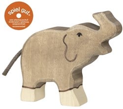 Holztiger Elefant, klein, Rüssel hoch, 80150
