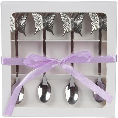 Decoris Teelöffelset Edelstahl Schmetterling 4-teilig Silber Kindergeschirr