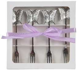 Decoris Kuchengabeln Set Edelstahl 4-teilig Silber mit Schmetterlingsdetails