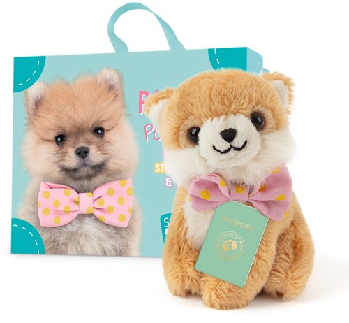 Studio Pets Plüsch Hund Kuscheltier Pomeranian mit Koffer und Stickern-3
