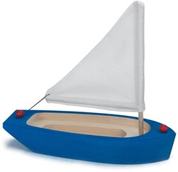 nic Holz Segelboot blau weiß - Spielzeug Boot für Kinder