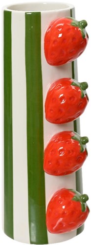 Decoris Vase Dolomit Erdbeer Deko Keramik 20,7cm grün rot