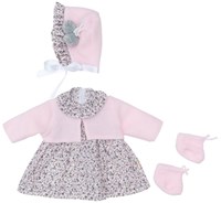 ASI DREAMS Doll Clothing - Flowered Dress With Pink Jacket And Bonnet