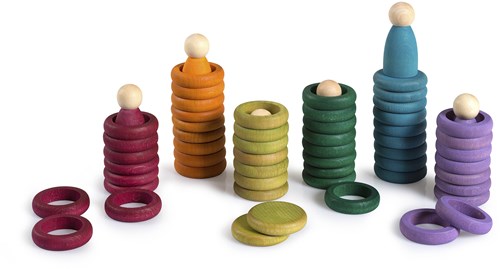 Grapat Holzspielzeug Nins, Ringe & Münzen alternative Farben 60 Stück