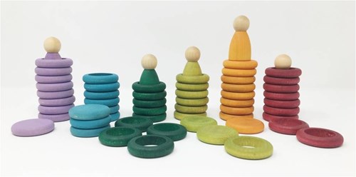Grapat Holzspielzeug Nins, Ringe & Münzen alternative Farben 60 Stück-2