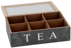 Daily Home Teebox schwarz 6 Fächer MDF Glas Teebeutel Aufbewahrung