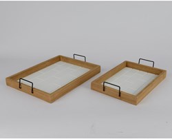 Decoris Tablettset Holz Weiß Modern - 2-teiliges Paulowniaholz Dekoration