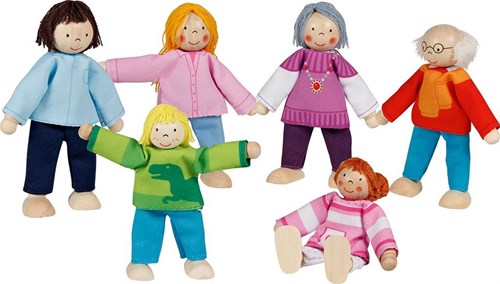 Goki Houten Poppenhuis Poppen Flexibel Moderne Familie, 6st.