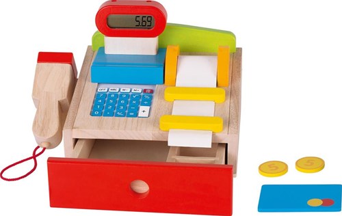 Goki Holz-Kasse mit echtem Taschenrechner Spielzeugladen