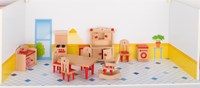 Goki Puppenhaus Küche Holz Möbelset komplett rot