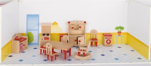 Goki Puppenhaus Küche Holz Möbelset komplett rot-2