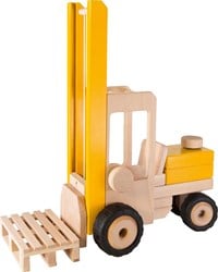 Goki Holz Gabelstapler Spielzeug - Baustellen Fahrzeug für Kinder