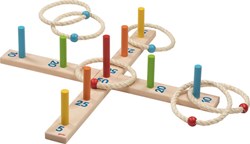 Goki Holz Ringwurfspiel - Geschicklichkeitsspiel mit 6 Sisalringen