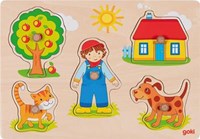 Goki Holzpuzzle Bauernhof - Steckpuzzle für Kinder 5 Teile
