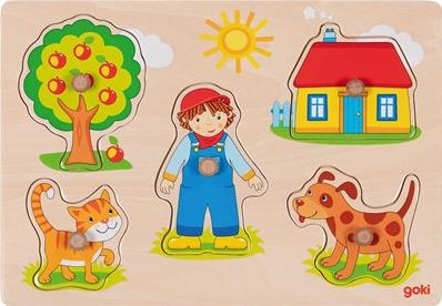 Goki Holzpuzzle Bauernhof - Steckpuzzle für Kinder 5 Teile
