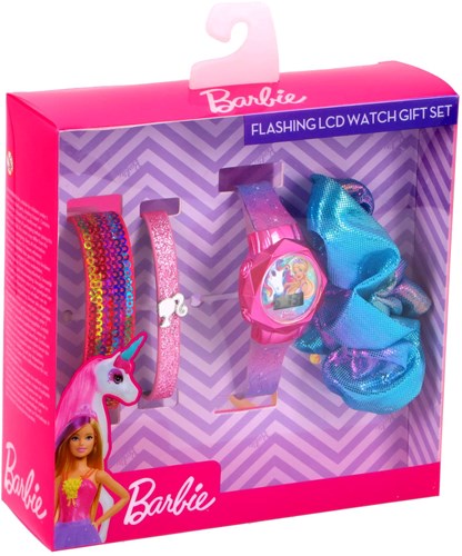 Accutime Barbie Kinderuhr LCD mit Accessoires und Scrunchie Geschenkset