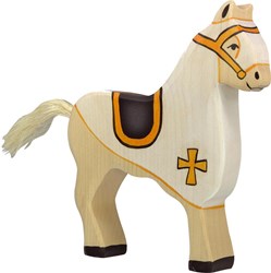 Holztiger Holz Turnierpferd weiß - Spielfigur Pferd 17 cm