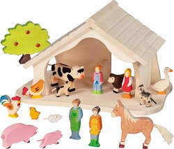 Holztiger Holz-Bauernhof Krippe - pädagogisches Spielzeug für Kinder
