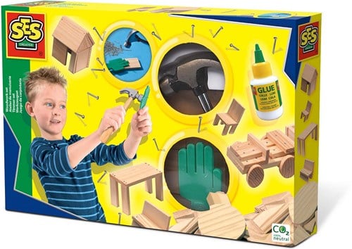 Ses Holzwerkzeug-Set Spielzeug - Hammer und Nägel für Kinder