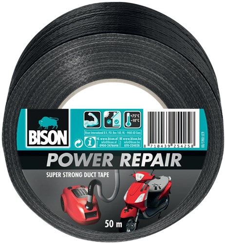 Bison Duct Tape schwarz 50 Meter - Power Reparaturband für Außenbereich