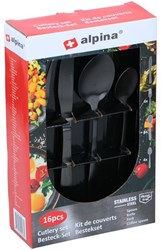 Alpina Besteckset Edelstahl schwarz - 16-teiliges modernes Design für 4 Personen